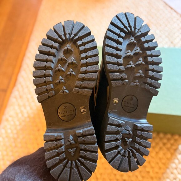 Gucci black leather horsebit lug sole loafers 37.5 - Picture 2 of 8